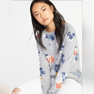 Old Navy, Relaxed French‎ Terry Sweatshirt Grey Floral Print, Size XS, NWT